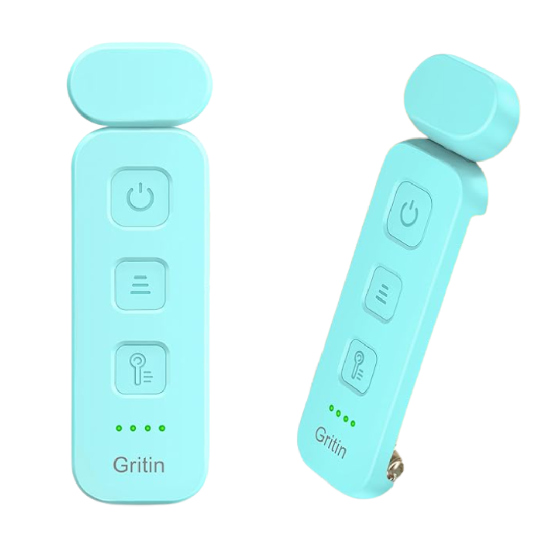 A aqua colored book light.