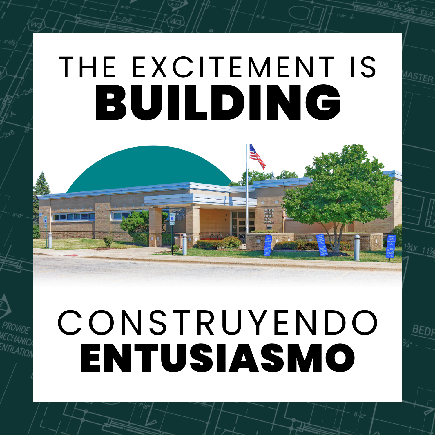 The Excitement is Building. Construyendo Entusiasmo. Photo of West Branch brick exterior entrance.