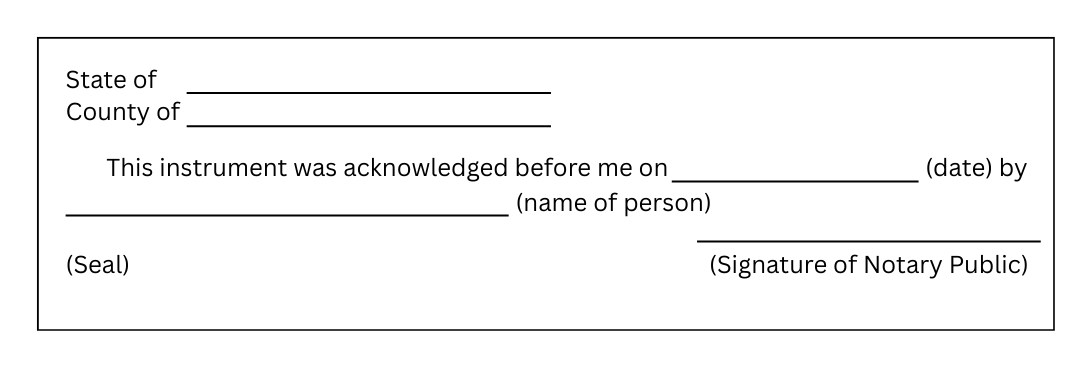 Example of a certificate with lines for state, county, name and signature.