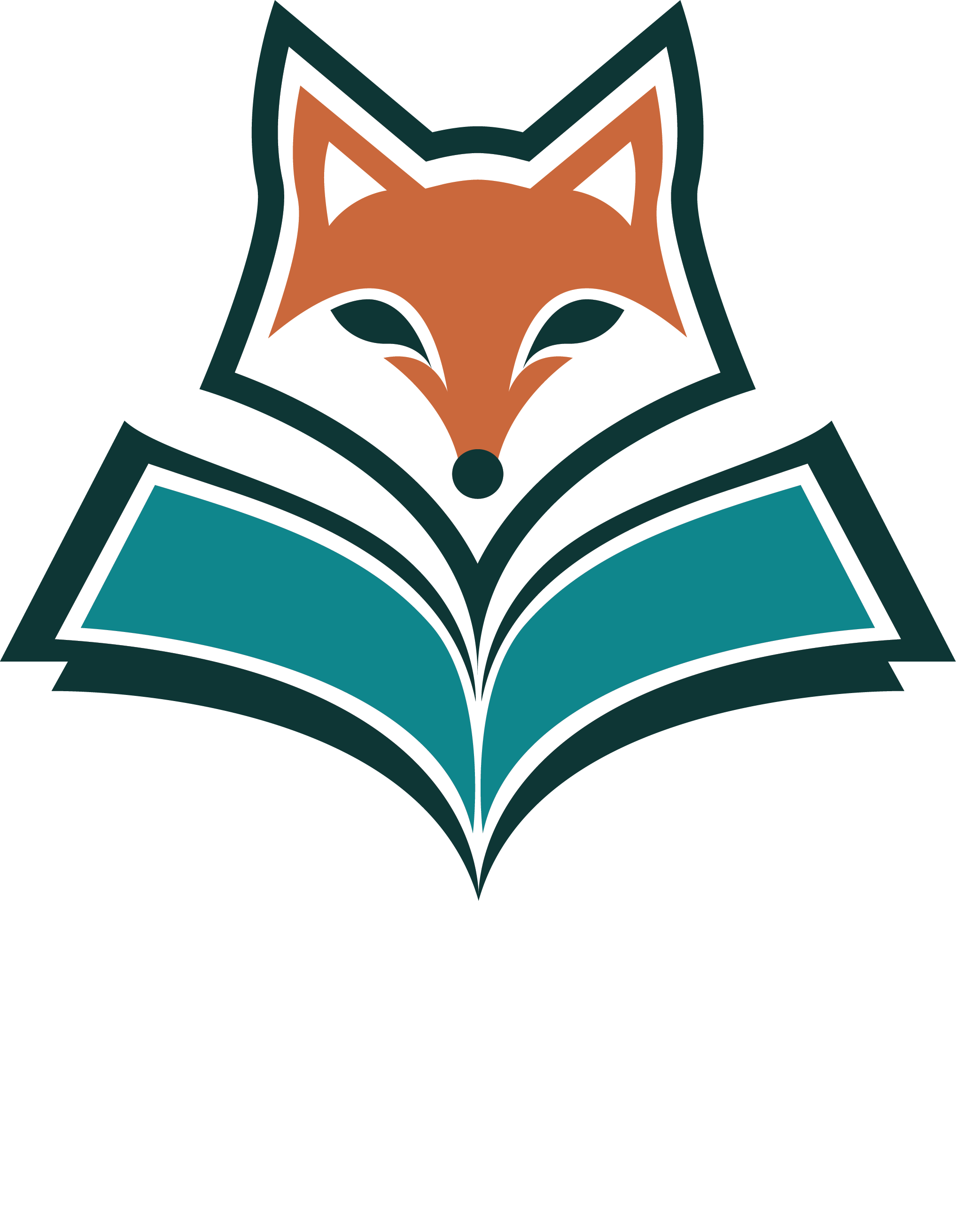 Aurora Public Library District Logo with a stylized orange fox face peering into an open teal book.