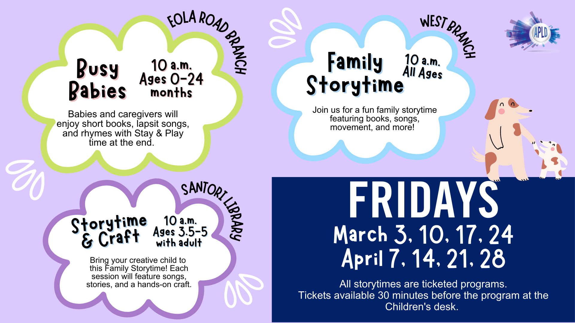 March/ April Storytimes Fridays
